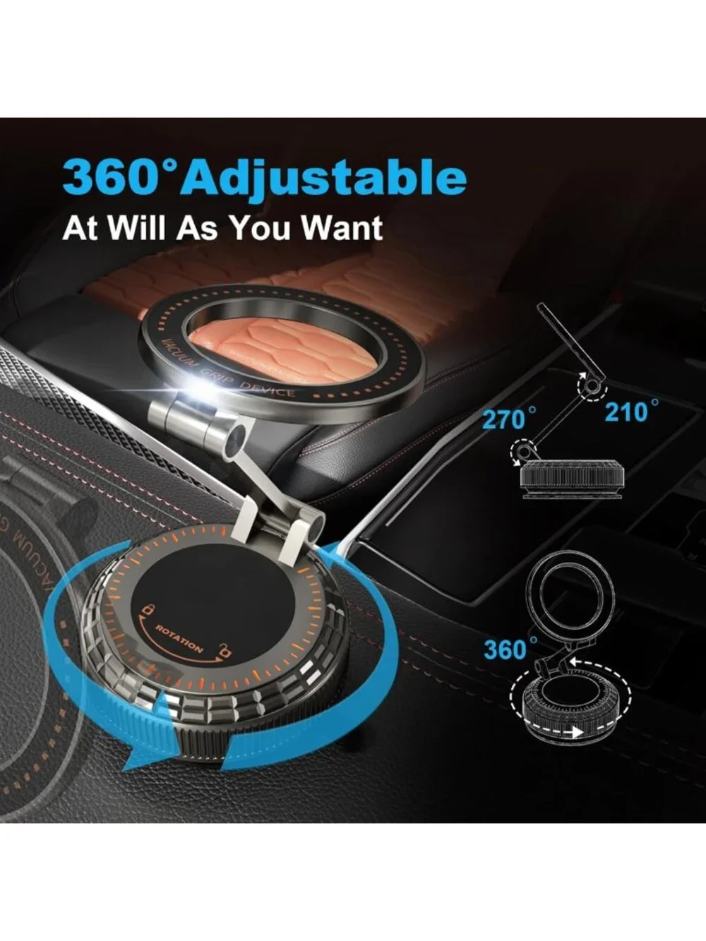 360° Adjustable Magnetic Car Phone Holder, Suction Cup Mount for iPhone